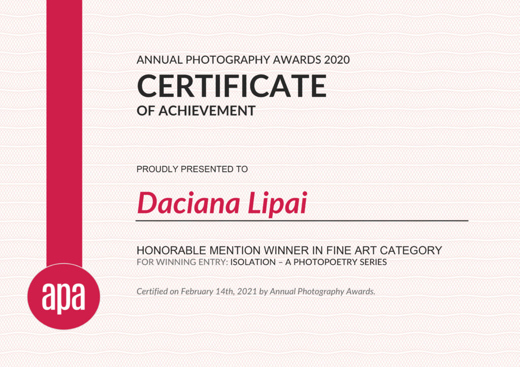 Daciana Lipai Isolation APA AWARDS 2021 Certificate